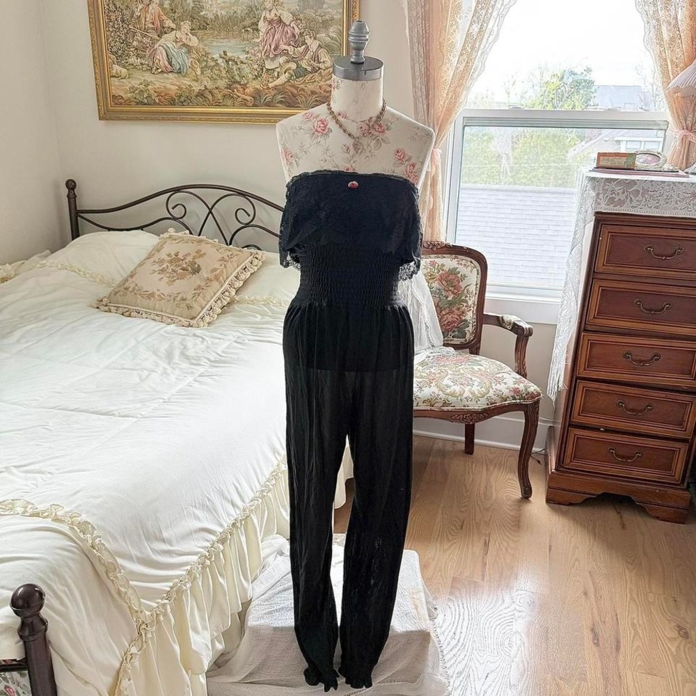 70s undercover wear black lace strapless jumpsuit size‎ small